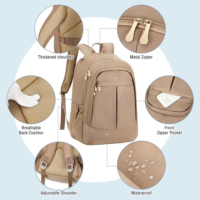 Hidds Travel Laptop Backpack for Women 15.6 Inch Computer Backpacks with USB Charging Hole Anti Theft Carry on Bag College Bookbag Large Back Pack for Work Business Traveling Commuter Daypack-Coffee - Image 7