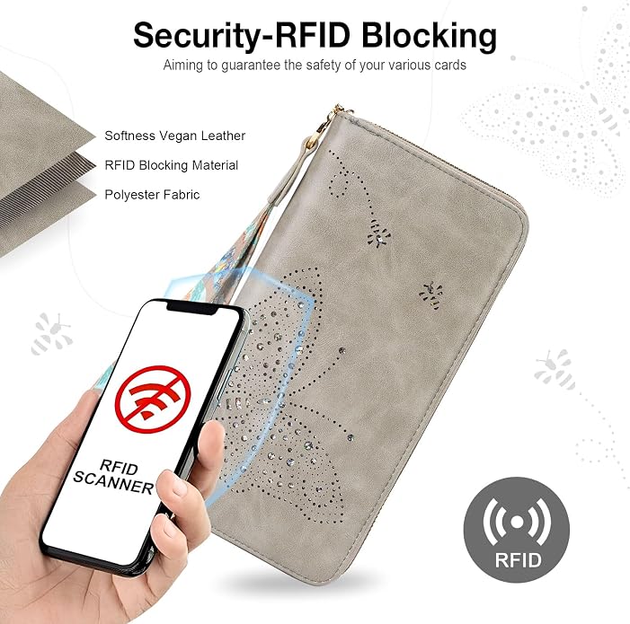 KITEVIUN RFID Wallet Women, Large Capacity Butterfly Cell Phone Clutch Purses Ladies Wristlet Wallets for Women - Image 6