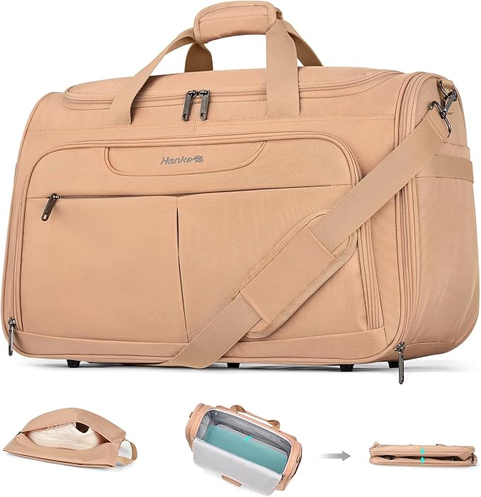 Hanke Carry On luggage Bags for Travel, Large Foldable Duffle Bag for Travel, Softside Lightweight Travel Bag Carry On Bags for Airplanes Women, Travel Tote Bags for Women Men.（Pink） by Hanke