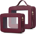 Pinkmik Clear Makeup Bag, (Burgundy, M+L) | 2PC,Waterproof, Travel Cosmetics and Toiletries Case, Portable Makeup Organizer, Clear Car Bag with Zipper by Pinkmik