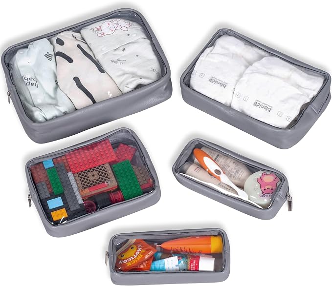 Remobia Hicol TSA Approved 5-Piece Diaper Bag Organizer Pouch Set Clear Waterproof TPU Kids Toiletry Storage Set Travel Packing Clutch Cube Bags for Baby Nursing (Dark Gray) - Image 5