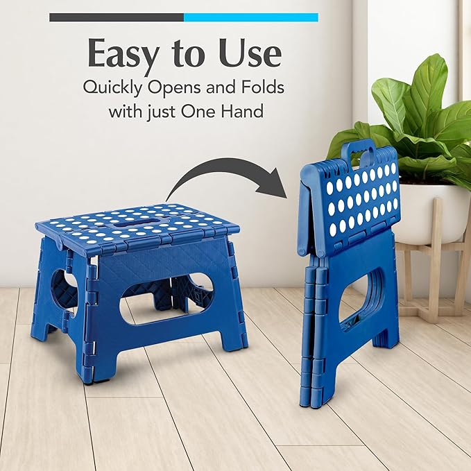 Handy Laundry Folding Step Stool 9 Inch, Blue, Non-Slip Holds 300 lbs | 9 Inch, Blue, Foldable Collapsible Step Stool, Non-Slip, Holds 300 lbs, Kitchen Bathroom Bedroom, Adults - Image 3