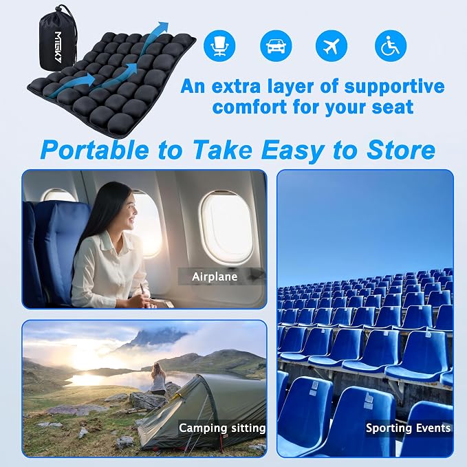 Travel Seat Cushion for Airplane,Portable&Adjustable Air Seat Cushion,Inflatable Cushion for Travel,Coccyx Tailbone Pain Relief Chair Pad - Image 8