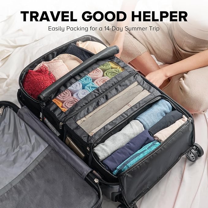 Suitcase Organizer, Travel Luggage Organizer Hanging Shelves Packing Cube Closet/Collapsible Portable Travel Organizer for Carry-on, Large, Black - Image 5