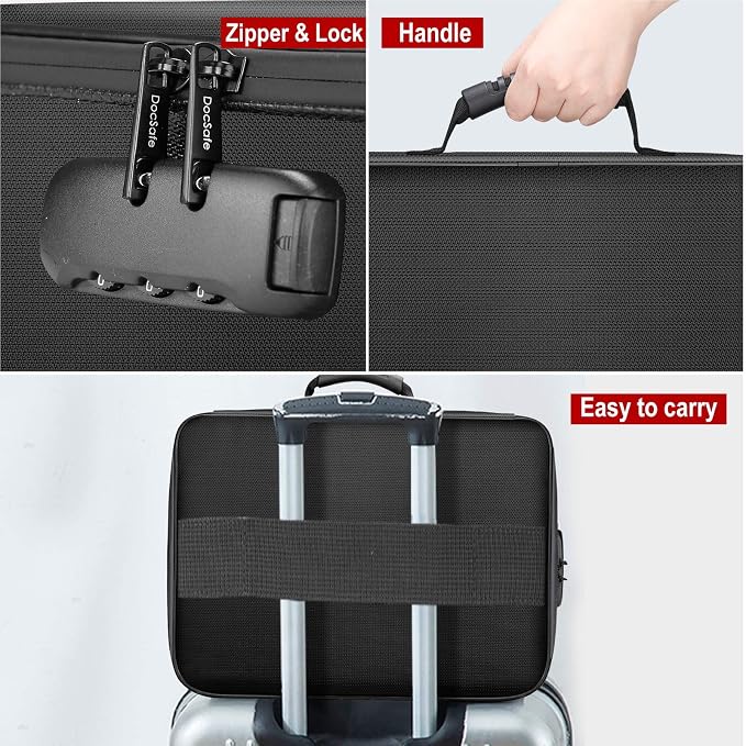 DocSafe Document Bag with Lock, Fireproof 3-Layer File Storage Box, Black | Water-Resistant Zipper, Document Safe Portable Travel Home Office Organizer Bag for Laptop,Files,Certificates, Gifts for Him - Image 7