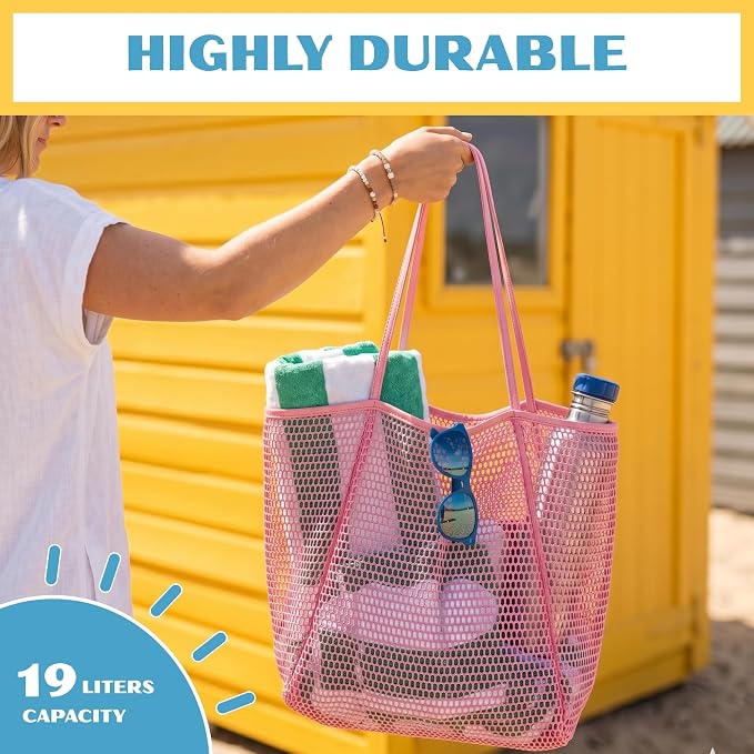 Rave Envy Large Mesh Beach Tote Bag - Waterproof Pool & Travel Beach Bag | Large Capacity | Sturdy Base | Lightweight Foldable Design | Quick-Drying Breathable Fabric | Spacious Multi-Pocket Storage - Image 5