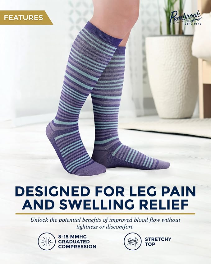 Pembrook® Bamboo Viscose Light Compression Socks - 3 Pairs | 8-15 mmhg Compression Socks | Knee High Comfort Support Socks - Image 3