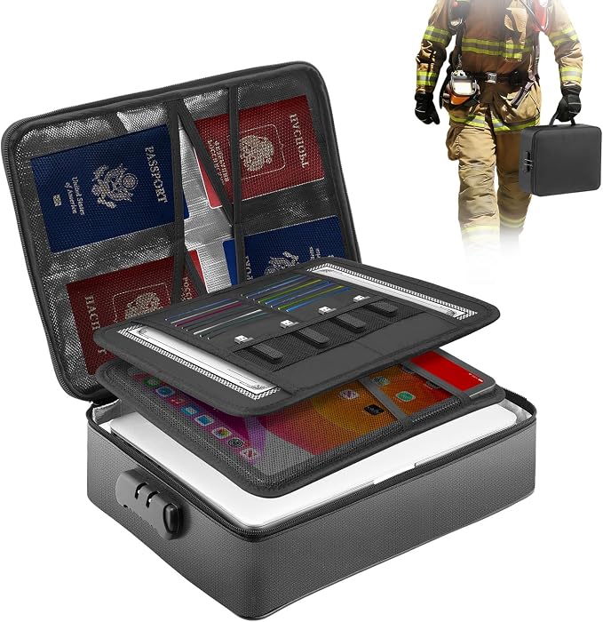 Kanhiro Fireproof Document Box with Lock - Upgraded Waterproof Fireproof Document Bag, Important Document Organizer, Fire Proof Safe for Home Documents, Passport, Laptop, Certificates by KANHIRO