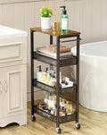OKZEST 4-Tier Slim Rolling Storage Cart for Bathroom, Laundry Room, Kitchen | Upgraded metal hub casters, Narrow utility cart for small space/gaps, Premium wood top & metal mesh shelf, with handle & hook by OKZEST