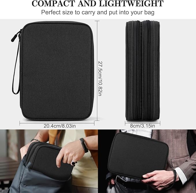 FYY Electronic Organizer, Travel Tech Pouch Bag, Extra Large, Black | Wrist Strap, Waterproof, Double Layers Electronics Travel Case for iPad, Cord, Laptop Charger, Daily and Business Trips Use - Image 2