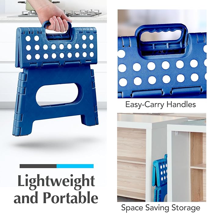 Handy Laundry Folding Step Stool 9 Inch 2-Pack, Blue, Holds 300 lbs | 2-Pack, 9 Inch, Blue, Foldable Collapsible Step Stool, Non-Slip, Holds 300 lbs, Kitchen Bathroom Bedroom, Adults - Image 6