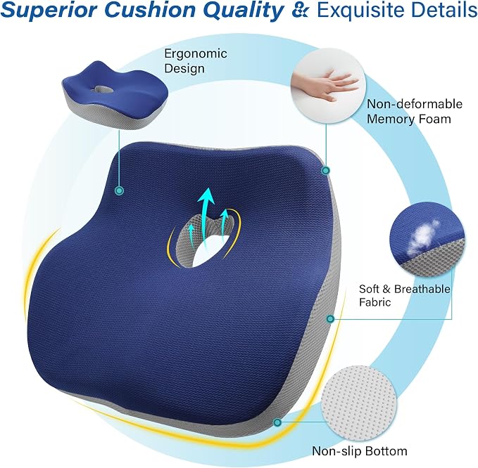 Allaboutsla Car Seat Cushion for Driving, Car Seat Pillow for Short Drivers | Ergonomic Memory Foam Seat Cushion for Pain Relief, Adult Booster Seat for Car, Butt Cushion for Car, Truck, Blue&Gray - Image 8