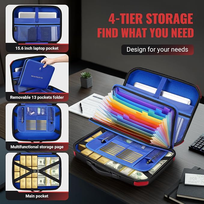 Ytonet Accordion File Organizer, Hard Case Document Organizer Box with Lock | Important Car File Organizer with Removable File Folder, Portable Safe Box for Home Travel for Letter Size Files - Image 3