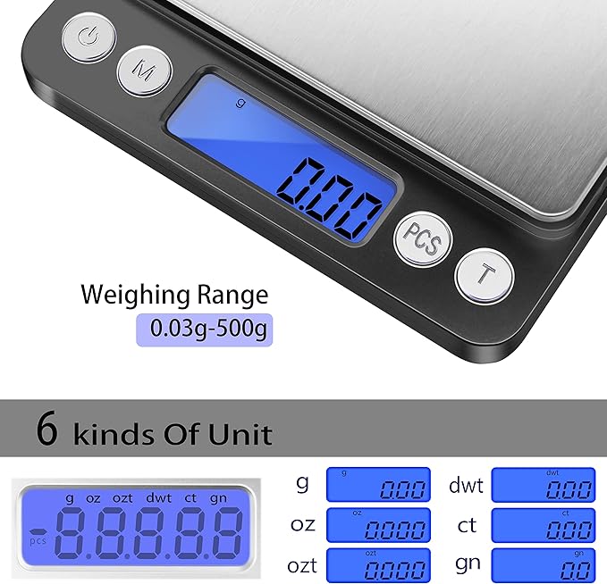 Fuzion Digital Gram Scale .01 Gram Accuracy, 500g Digital Jewelry Scale | Small Kitchen Food Scale with 2 Trays for Powder, Coffee, Gold, Coin, Small Reptile - Weight Gram and Oz - Image 4