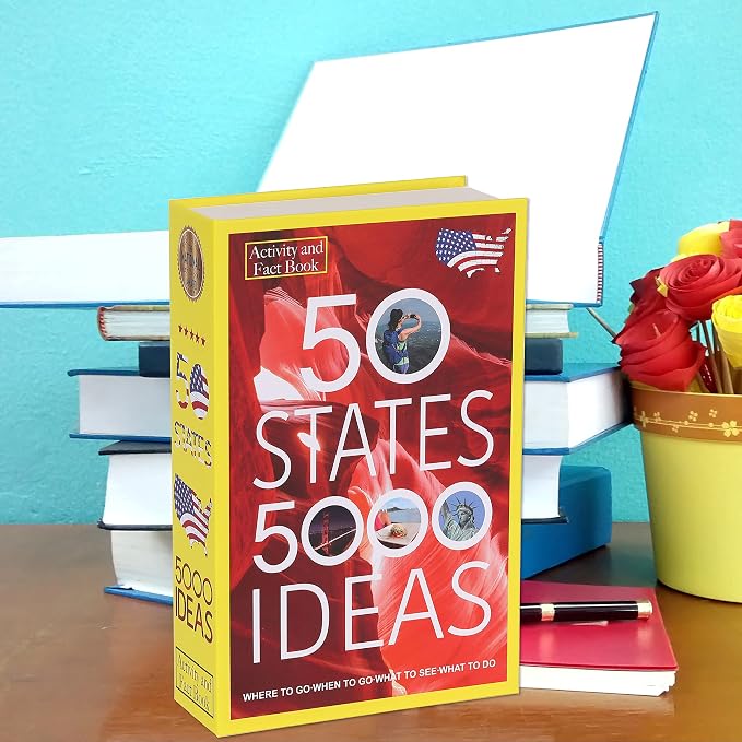 50 States Book Safe with Real Pages, Key Lock Diversion Hidden Safe | Hidden safe box and hollow storage compartment for cash money. Decorative book box stash case for passport savings. - Image 9