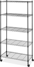 Whitmor 5 Tier Supreme Shelving Unit, Metal Storage Shelves, Adjustable Heavy Duty Shelf with Wheels, 400 lbs Capacity per Shelf, 2000 lbs Total for Pantry, Garage, Kitchen, Black by Whitmor