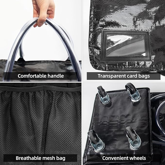 Reusable Grocery Bag On Wheels(Medium -Black), Rolling Tote Bag, Shopping Cart with 8 Pockets and Zipper Cover for Trips, Foldable, Heavy Duty Handles, Carries Up to 46LBS - Image 7