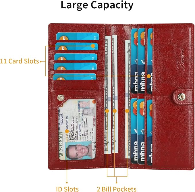 Ultra Slim Thin Leather Women Wallet RFID Blocking Credit Card Holder Bifold Long Ladies Billfold - Image 5