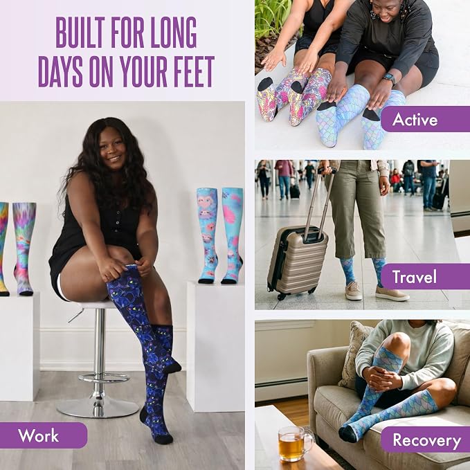 Crazy Compression Socks, Comfortable Support Socks for Recovery, Travel, Hiking, and Long-Hour Comfort w/Fun Designs - Image 4