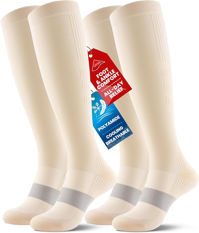 PULIOU Cooling Compression Socks for Women Men, 20-30 mmHg Circulation Knee High for Travel, Flying, Running, 2 Pairs by PULIOU