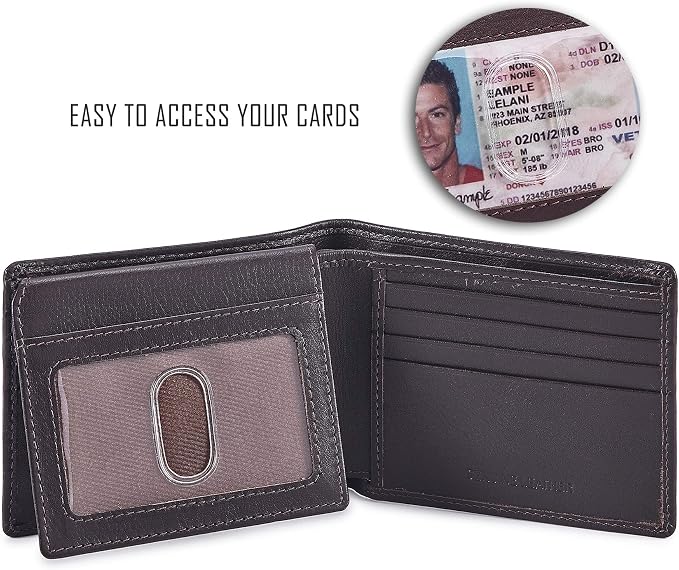 Wallet for Men Slim RFID Blocking Leather Bifold Minimalist 2 ID Windows Gift Box Carteras Para Hombres (SOFT, DARK CHOCOLATE) - Image 2