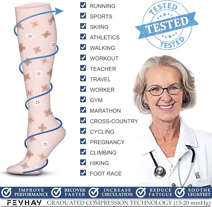 FEYHAY Copper Compression Socks (3 Pairs) 15-20 mmHg Circulation is Best Athletic & Daily for Men & Women, Running, Climbing - Image 5