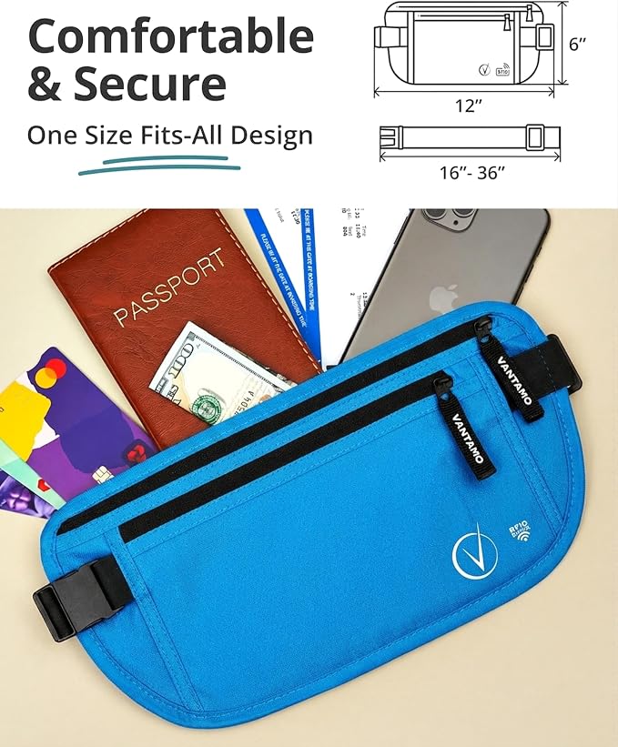 Vantamo Money Belt with RFID For Men & Women, Hidden Passport Holder for Travel, 2 Compartment Travel Fanny Pack for Women Anti Theft - Image 4