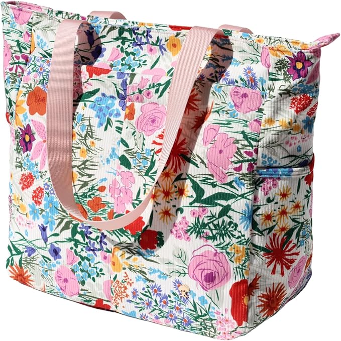 ESVAN Original Floral Tote Bag Large Shoulder Bag with Multi Pockets for Gym Travel Beach Daily Bags - Image 4