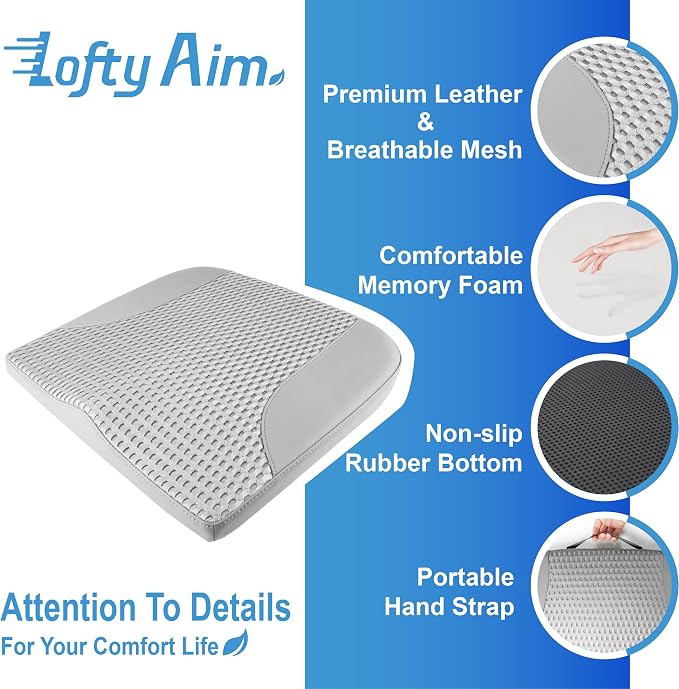 Lofty Aim Car Seat Cushion, Car Seat Pillow, Automotive Cushion | Memory Foam Car Seat Cushion for Long Driving, Butt Pillow for Pain Relief, Driver Seat Cushion for Car, Truck, Office, Gray - Image 6