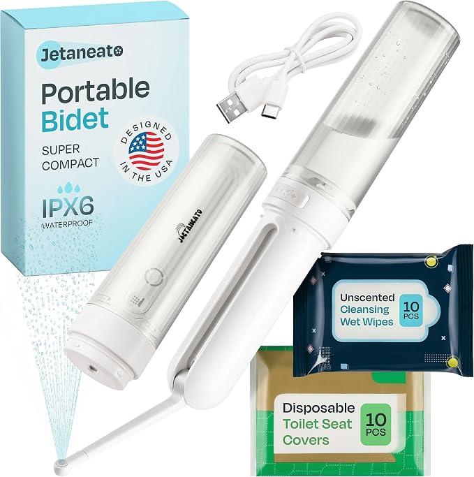 Portable Electric Bidet for Travel - Portable Bidet Rechargeable Handheld Sprayer with 3 High Pressure Modes, USB-C, Adjustable Nozzle & Extra Clean Kit, IPX6 Waterproof Peri Bottle (White) by Unknown