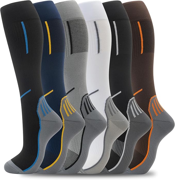 fenglaoda Compression Socks Women Men 6 Pairs, Knee High Best Support Circulation Socks for Running, Travel, Flight, Nurse by fenglaoda
