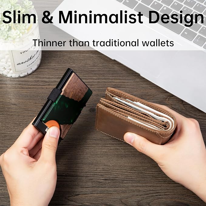 Slim Card Holder Wallet for Men, Minimalist RFID Blocking Pop Up Wallet, Smart Metal Business Card Case Holds 12 Cards, Money Clip, Front Pocket Wallet, Gifts for Men - Image 3