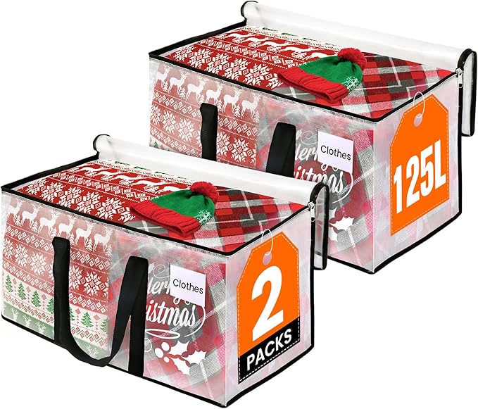 RoomHacks Moving Bags, Heavy Duty Large Storage Bags, 125L, 2 Pack, Clear | Water-Resistant Packing Bags with Reinforced Handles & Dual Zippers, Foldable Storage Totes for Dorm Move & Home Organization by RoomHacks