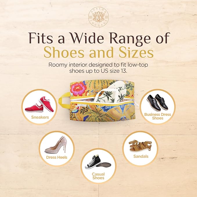 Shoe Bags for Travel - Footwear Organizer for Suitcases, Gym, Work Trips (Yellow Flower) - Image 3