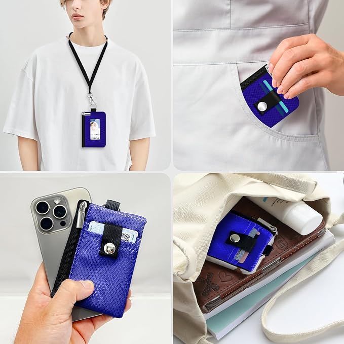 Minimalist RFID Blocking Small Wallet with ID Window,WaterResistant Zip Id Case Wallet with Lanyard Keychain for Cards,Cash,Travel,Women,Men (Sapphire Blue) - Image 9