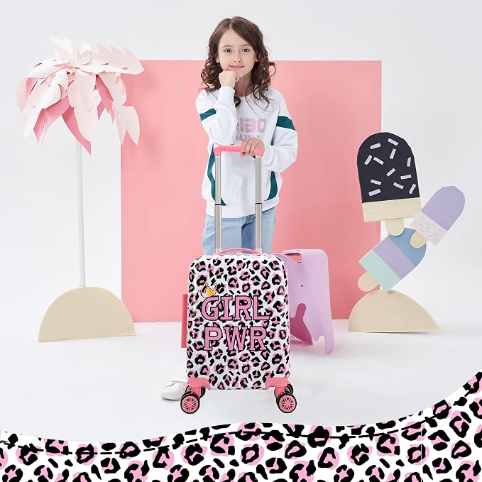 Kid's Luggage Set 2 Piece Suitcase Set 16" Hardside Luggage with Spinner Wheels Girls Carry on Toddler Travel Rolling Suitcase with Neck Pillow Airline Approved - Image 5
