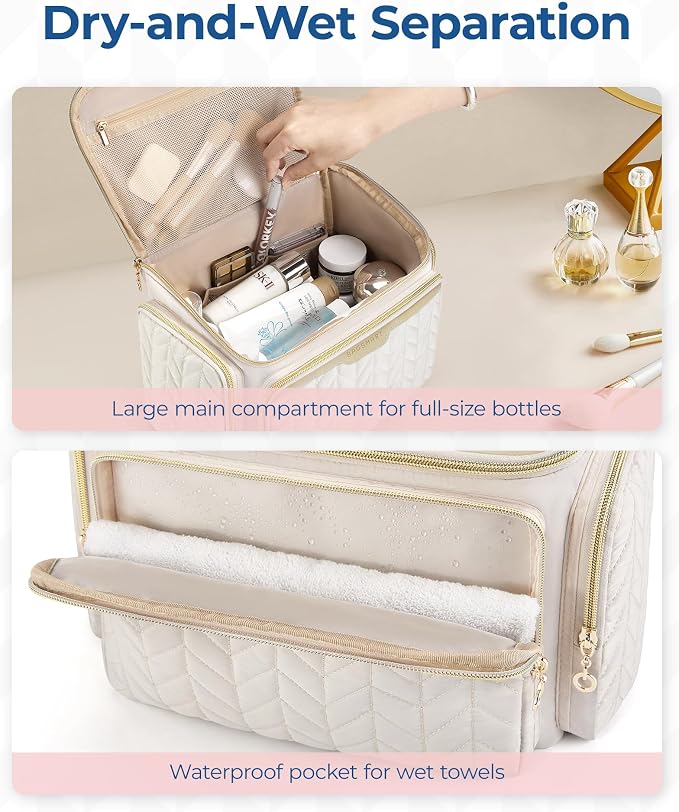 BAGSMART Travel Toiletry Bag, Large Wide-open Travel Bag for Toiletries, Makeup Cosmetic Travel Bag with Handle-Dark Pink - Image 5