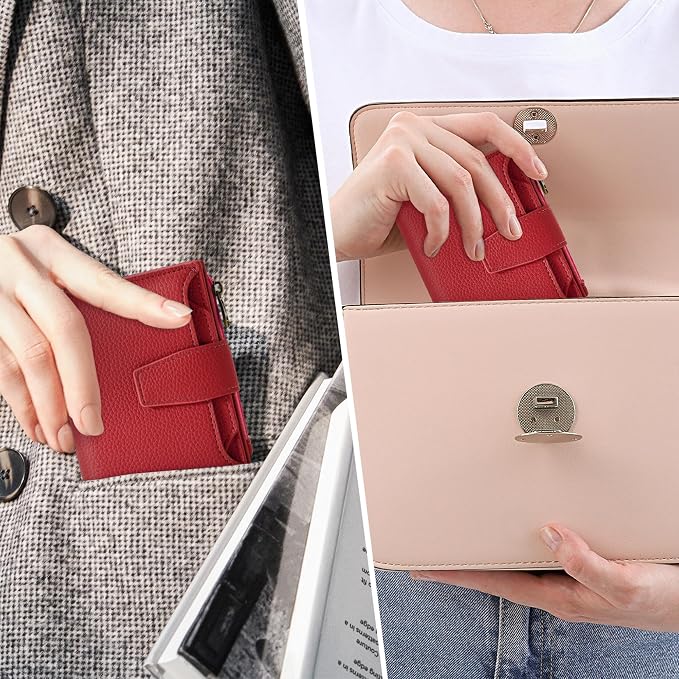 Small Wallet Women RFID Blocking Leather Bifold Compact Card Holder Wallet for Women with Zipper Coin Pocket 4 ID Window - Image 8