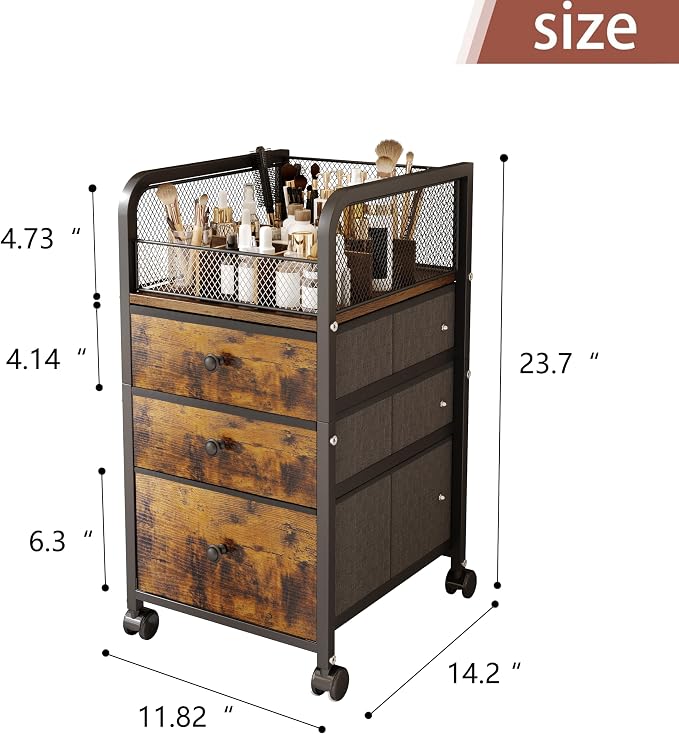Rolling Makeup Vanity Cart Makeup Organizer with Drawers | Vanity Cart Bathroom Storage Cart Cosmetic Vanity Display Cases Holder for Nail Polish Brush Hair Tool - Image 2