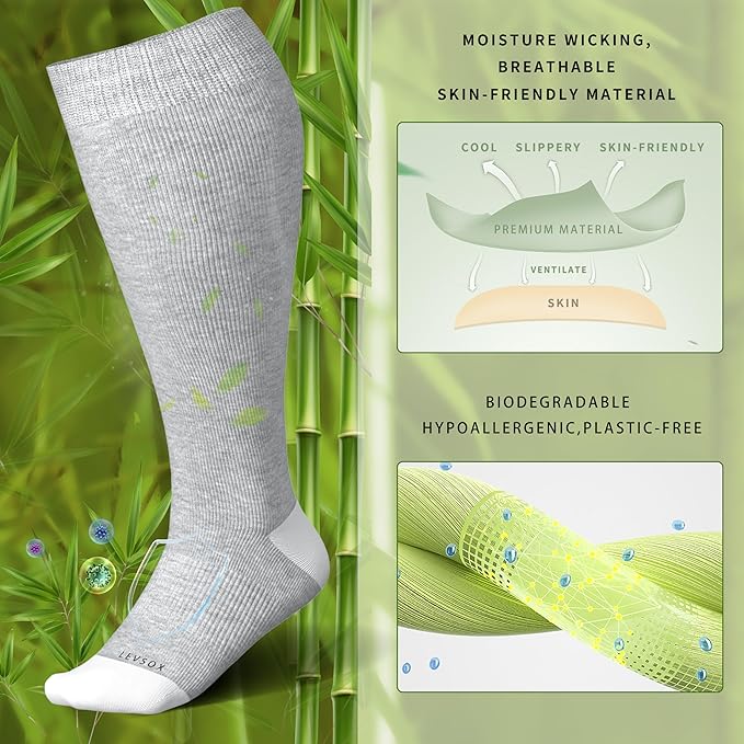 LEVSOX Wide Calf Compression Socks for Women&Men Plus Size 15-20mmHg Knee High Large Support Stockings for Circulation - Image 3