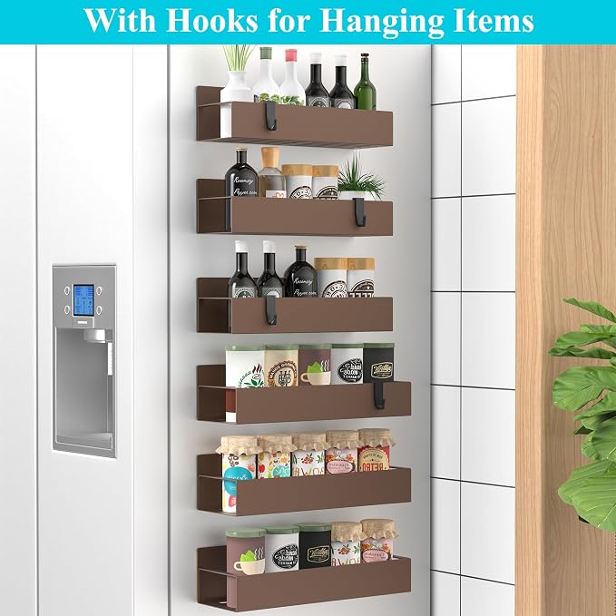 HuggieGems Metal Magnetic Spice Rack for Refrigerator Bronze, 6 Pack | Magnetic Shelves Heavy Duty for Fridge in Kitchen, Seasoning Storage Organizer, For Oven Washer and Dryer, For Heavier Items - Image 2