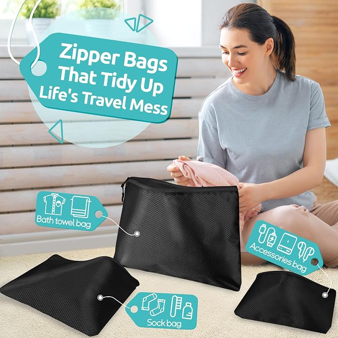 ALL INCLUDED - 12 Set Packing Cubes for Suitcases Carry On, Travel Essentials/Accessories Luggage Organizer Bags Set, Includes Cubes, Shoes Bag, Matte Cosmetic Bag, Zipper Bags - Image 3