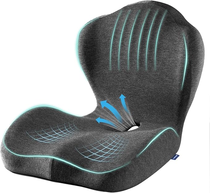 Seat Cushion for Car Truck Driver, Memory Foam Seat Cushion with Adjustable Strap,Ergonomic Lumbar/Back Support & Sciatica Relief for Long Drives, Orthopedic Cushion for Office Chair, Car, Semi Truck by CupocupaHomeCollection
