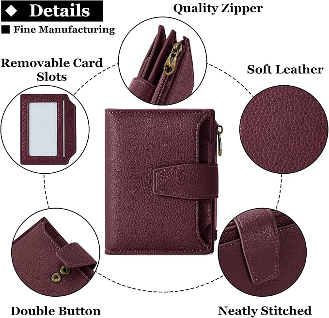Small Wallet Women RFID Blocking Soft Leather Bifold Compact Card Holder Wallet for Women with Zipper Coin Pocket 4 ID Window - Image 5