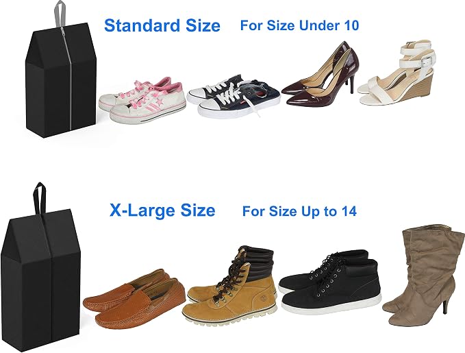 Simple Houseware Travel Shoe Bags, Set of 4 Waterproof with Zipper, Black - Image 3
