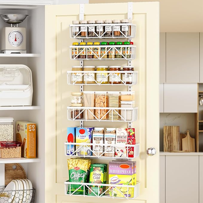 Delamu Adjustable Over the Door Pantry Organizer, 6-Tier Metal Pantry Organization and Storage for Kitchen, Hanging Spice Rack Seasoning Shelves, Cabinet Door Organizer for Easy Install, 16" - Image 7