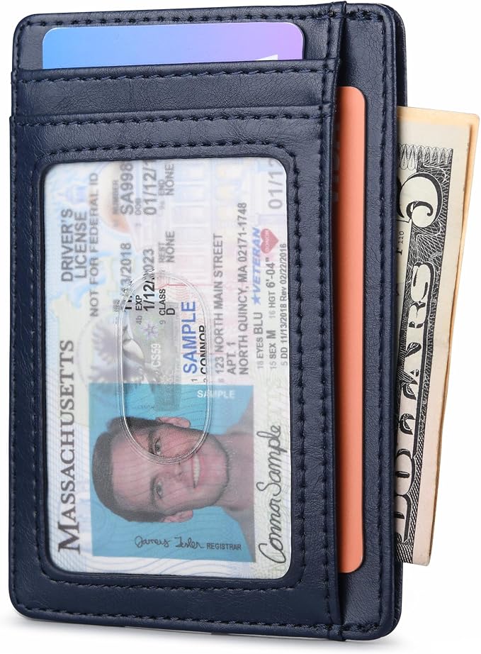 Buffway Slim Minimalist Front Pocket RFID Blocking Leather Wallets for Men and Women - Alaska Blue - Image 2