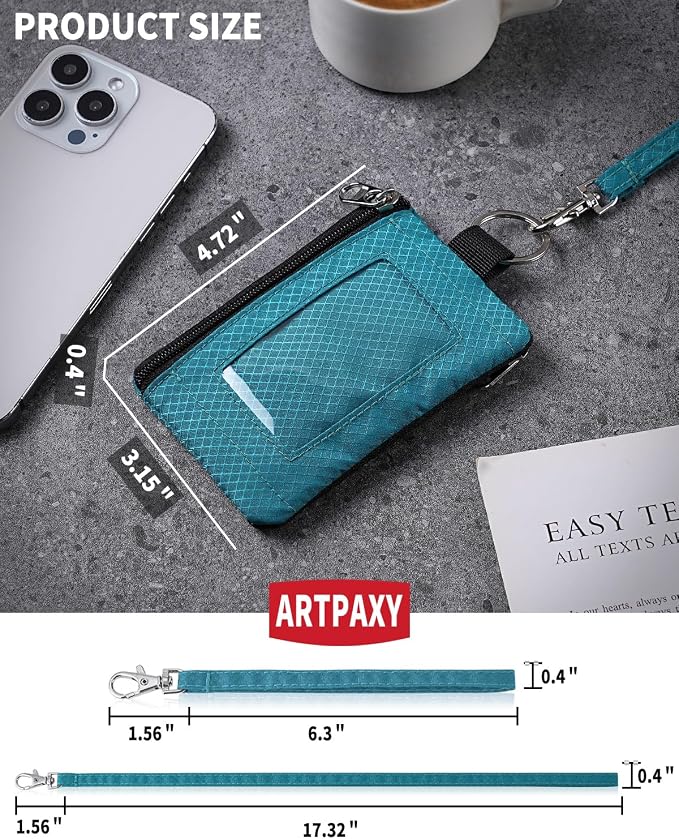 Artpaxy Minimalist Wallet For Mens Womens, Keychain RFID Blocking Zipper Small Wallet with ID Window 2 Lanyards,Water Resistant Travel Cash Card Coin Case Boys Girls - Image 2