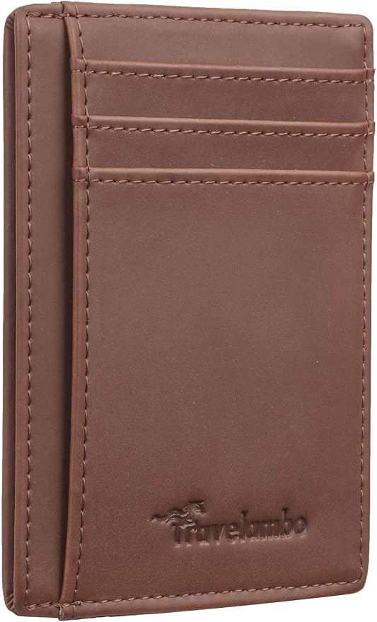 Travelambo Slim Wallet Front Pocket Minimalist Leather RFID Blocking Medium Size by Travelambo