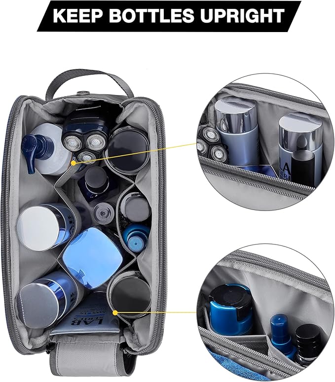 BAGSMART Toiletry Bag for Men, Travel Toiletry Organizer Dopp Kit Water-resistant Shaving Bag for Toiletries Accessories, Door Room Essentials,Grey-large - Image 3